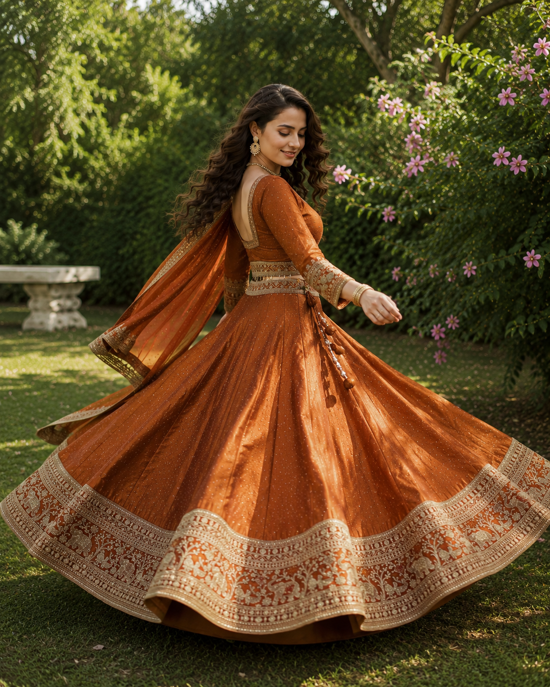Women’s Designer Lehenga Set – Rust Brown with Intricate Zari Embroidery - Image 5
