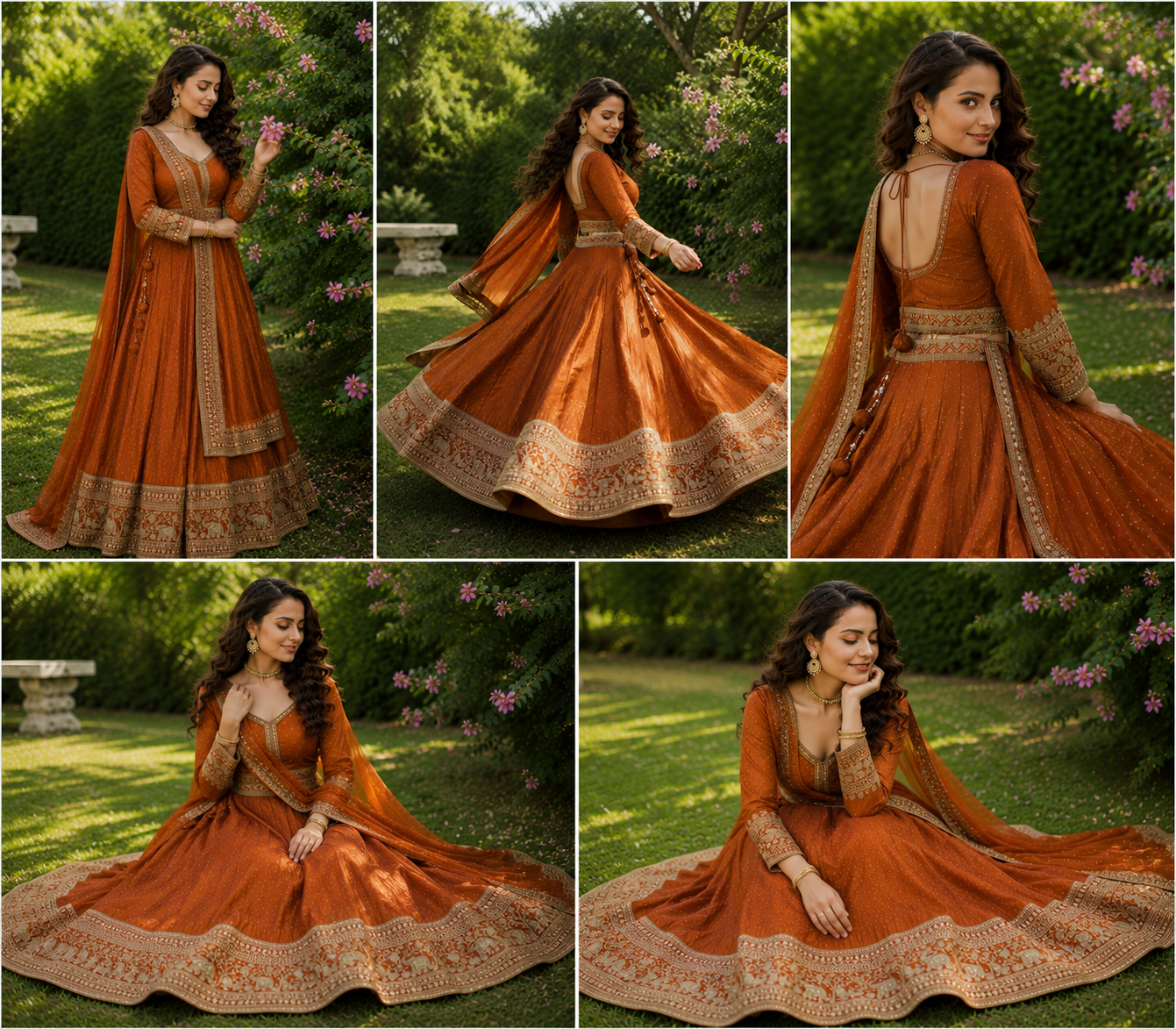 Women’s Designer Lehenga Set – Rust Brown with Intricate Zari Embroidery - Image 6