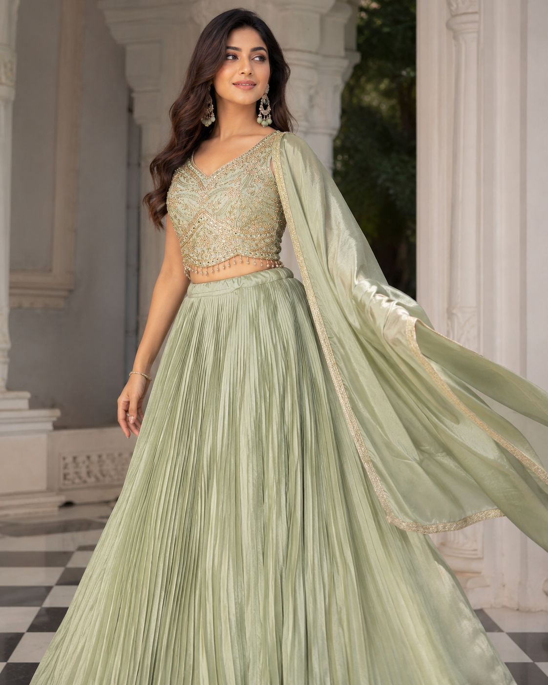 Sage Green Designer Lehenga Set