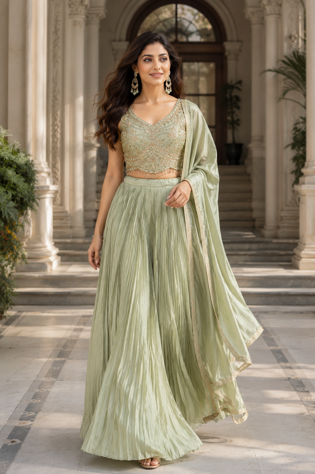 Sage Green Designer Lehenga Set - Image 2
