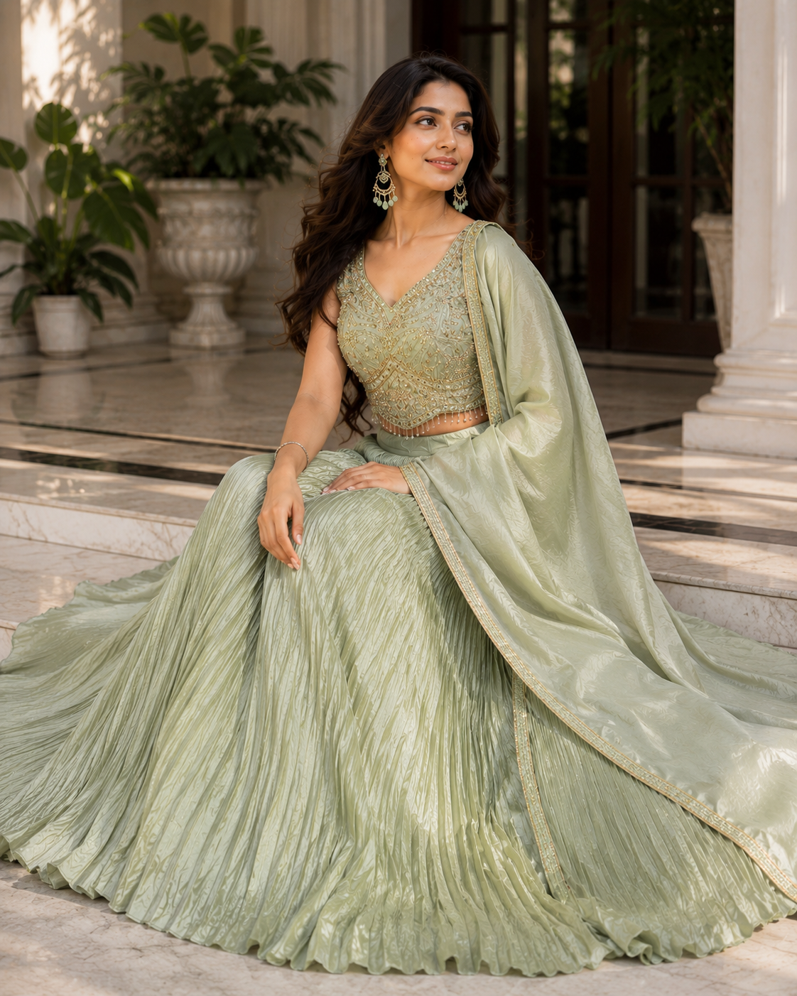 Sage Green Designer Lehenga Set - Image 3