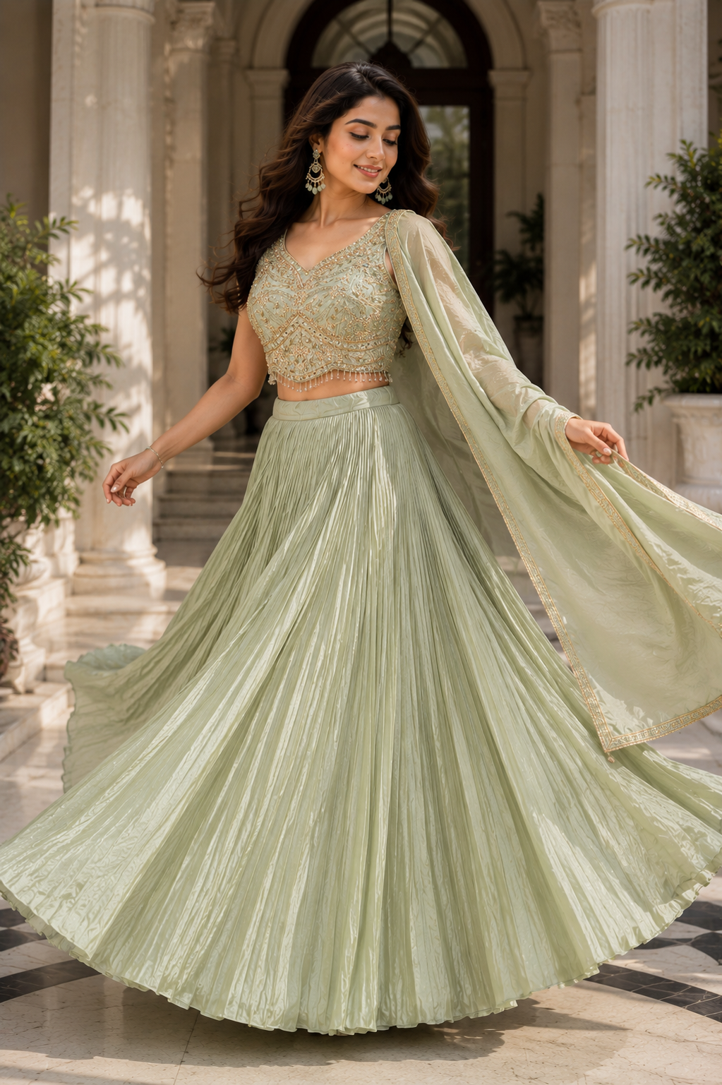 Sage Green Designer Lehenga Set - Image 4