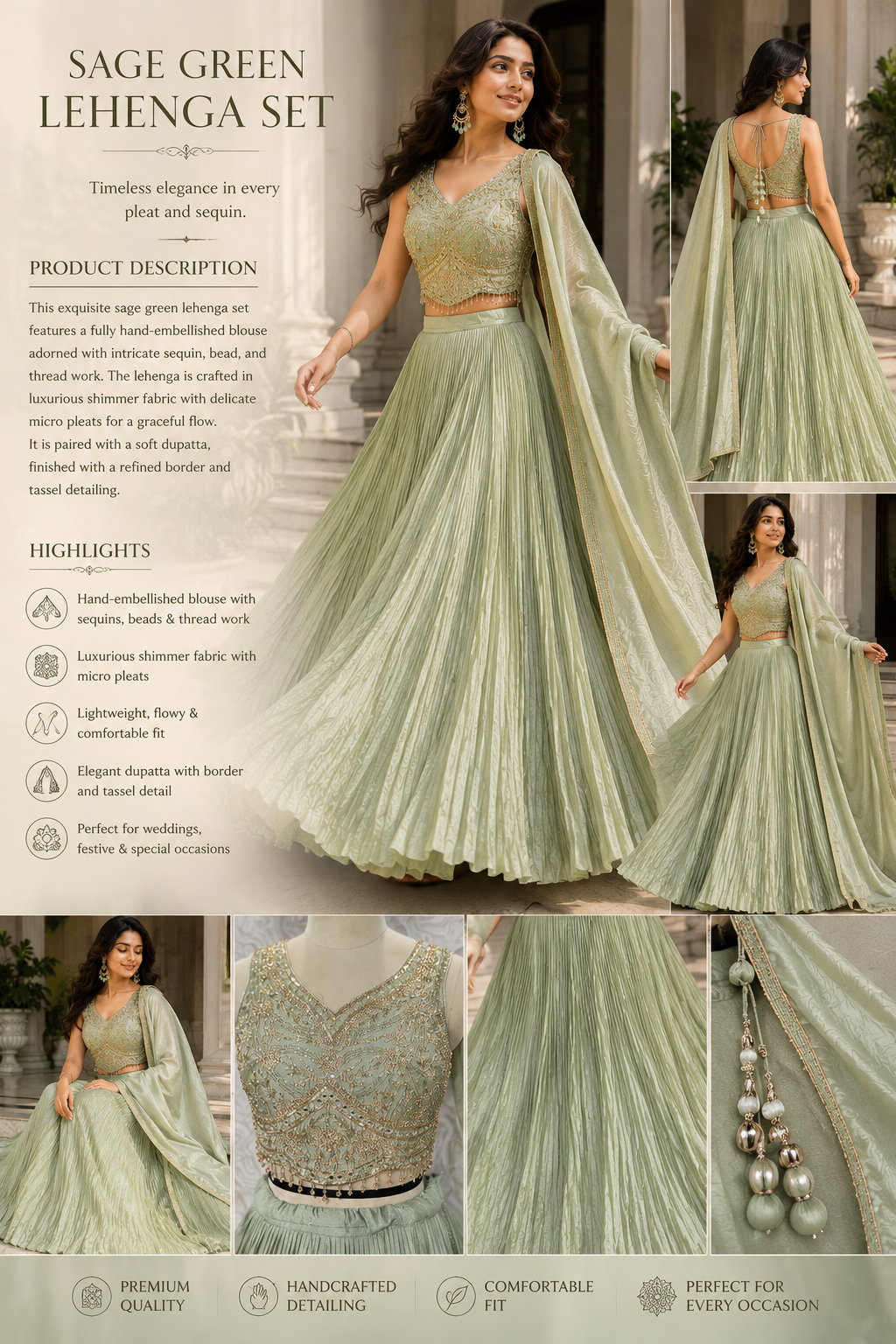 Sage Green Designer Lehenga Set - Image 5