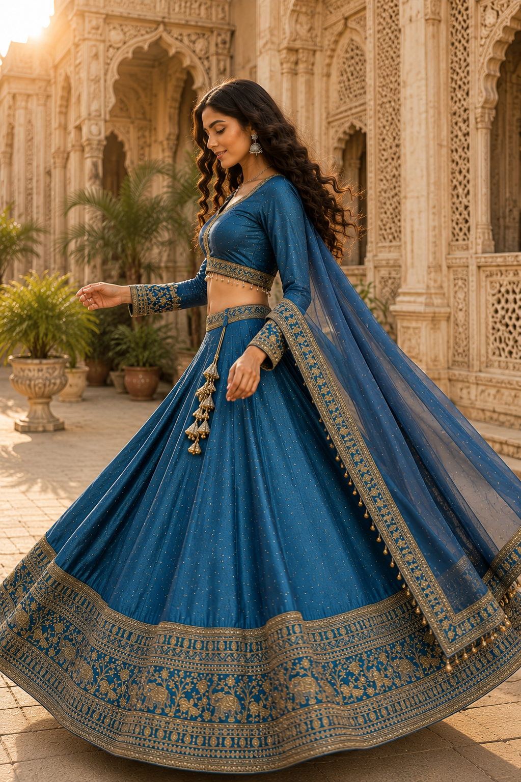 Royal Blue Embroidered Lehenga Set - Image 3