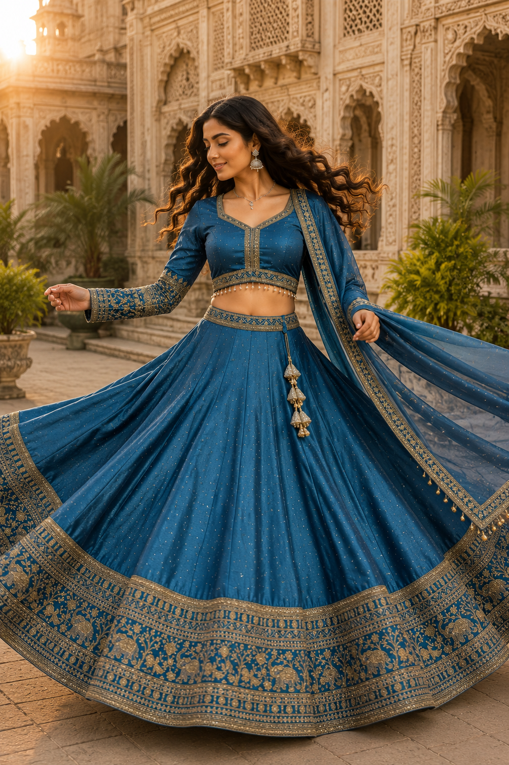 Royal Blue Embroidered Lehenga Set - Image 2
