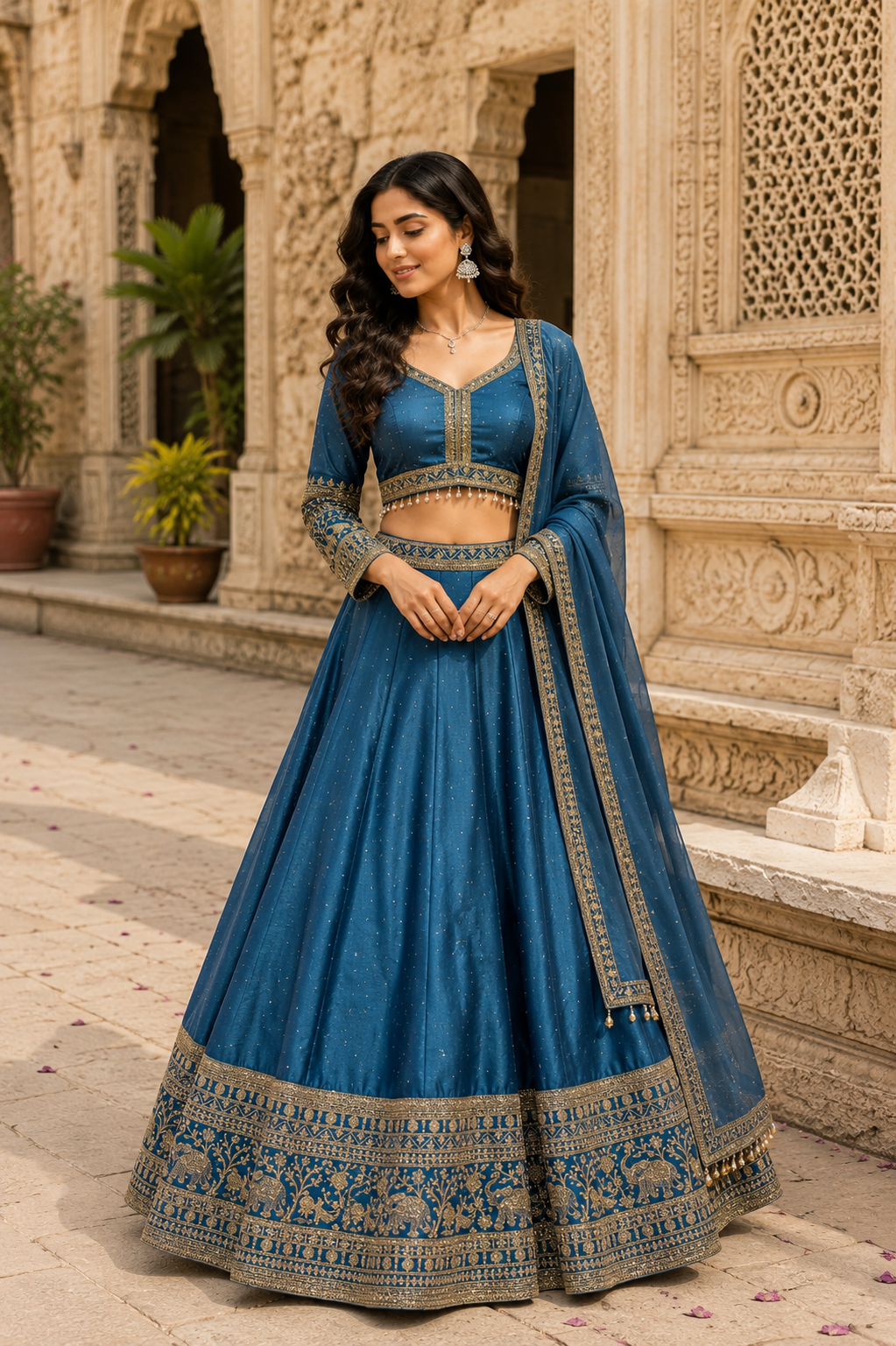Royal Blue Embroidered Lehenga Set - Image 5