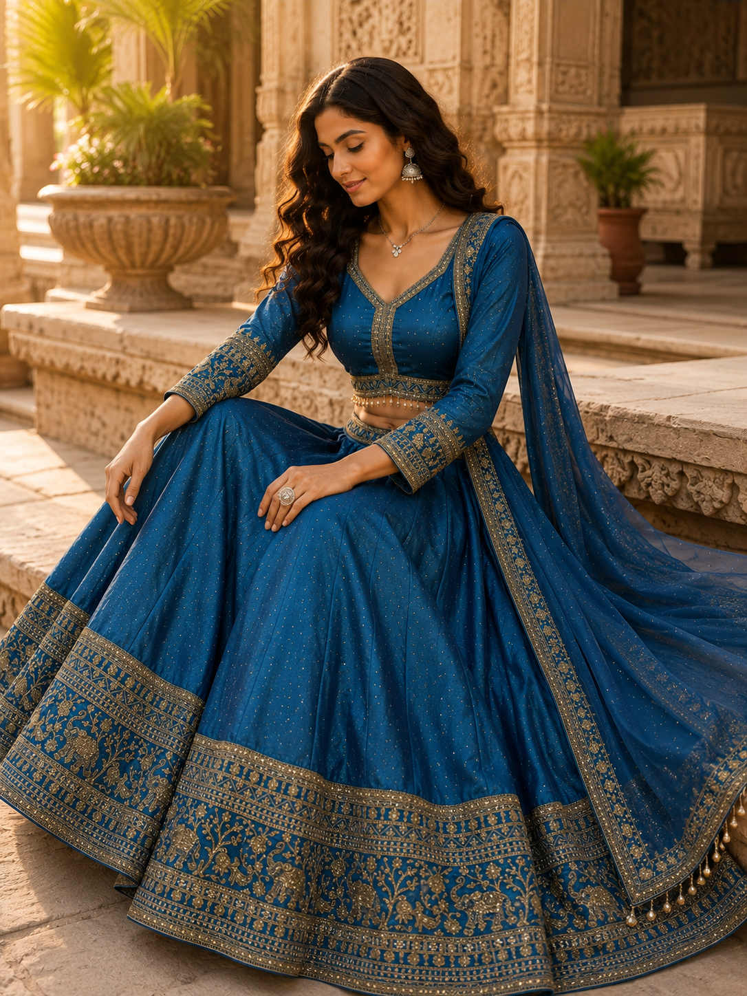 Royal Blue Embroidered Lehenga Set