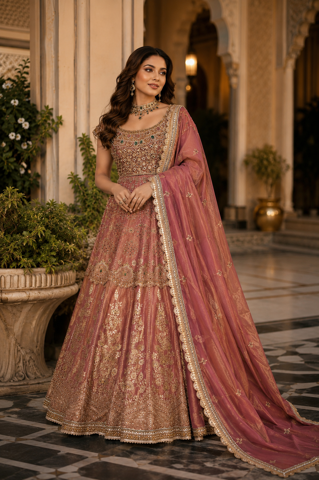 Dusty Rose Embroidered Bridal Lehenga Set - Image 2