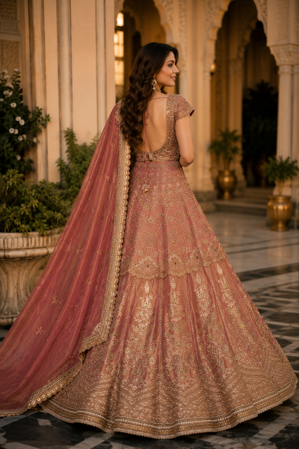 Dusty Rose Embroidered Bridal Lehenga Set - Image 3