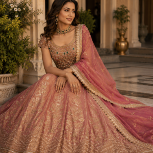 Dusty Rose Embroidered Bridal Lehenga Set