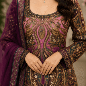 Royal Plum Embroidered Kurta Palazzo Set